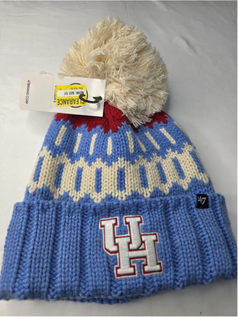'47 Houston Cougars UH Women's Cuffed Pom Knit Beanie Blue Cream Red NWT #62